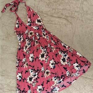 Xhilaration Pink Floral Halter Mini Dress